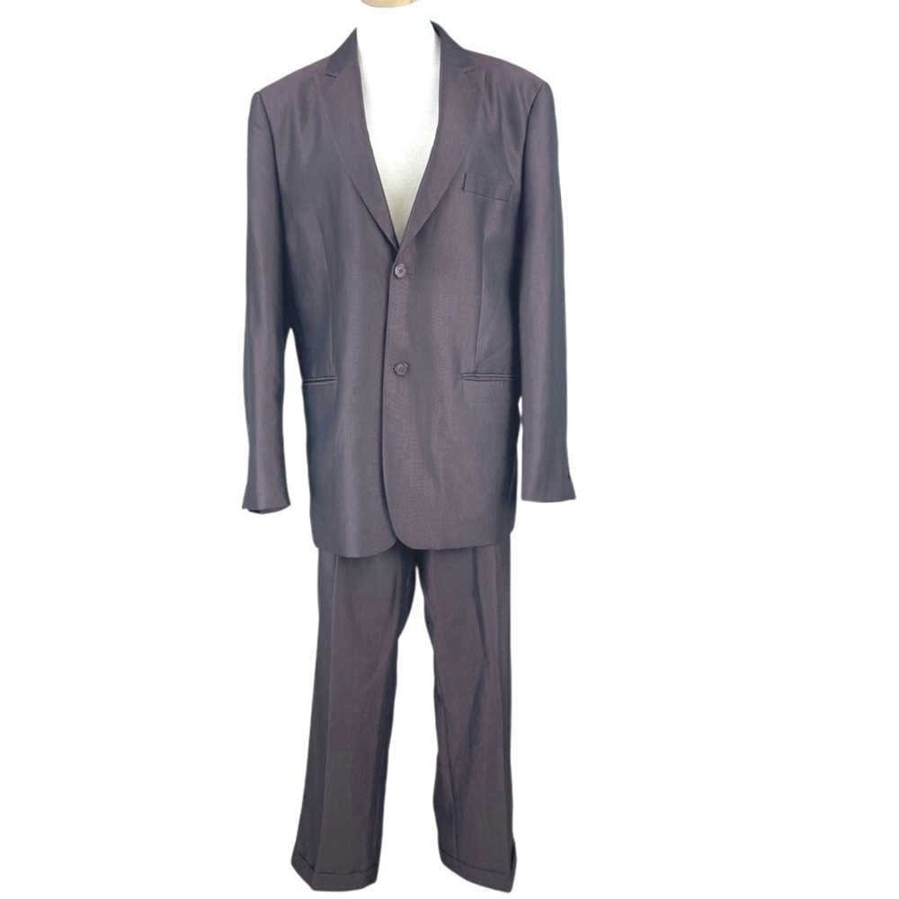 Vintage Mens Burgundy Suit (44L)‎ FALCONE Notch Lapel Single Cuffed 80s Gangster